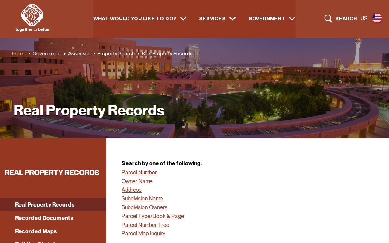 Enterprise people search options in the Clark County Assessor portal
