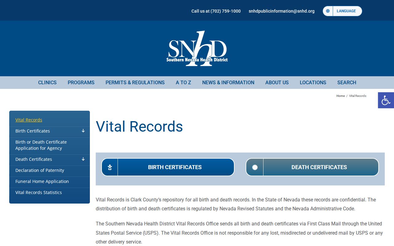 Enterprise people search information from Southern Nevada Health District vital records