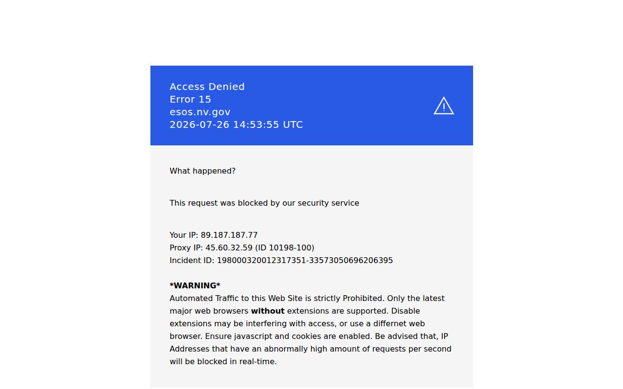 Enterprise public records Nevada business entity search form
